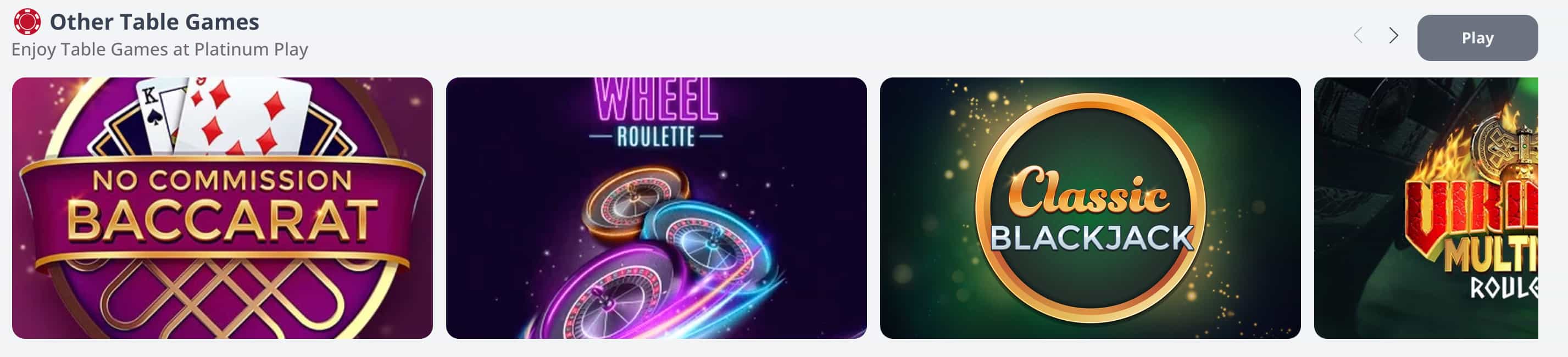 Lobby des jeux avec croupier en direct de Platinum Play Casino montrant les tables de blackjack et de roulette